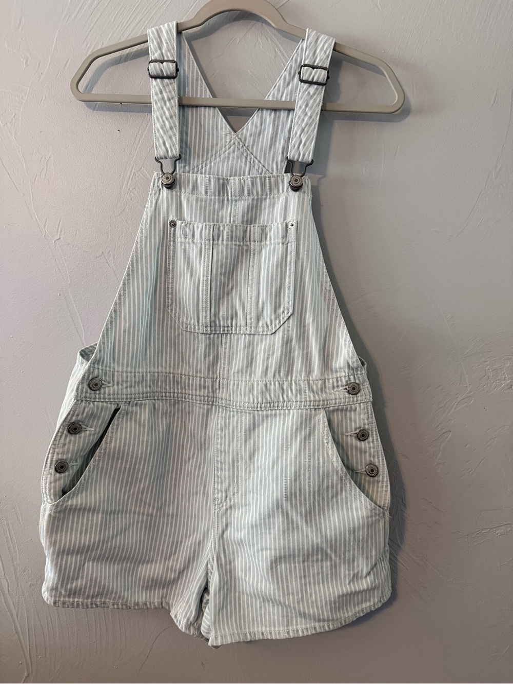 Old Navy Baggy Railroad Stripe Short Overalls Shortalls Size Small
